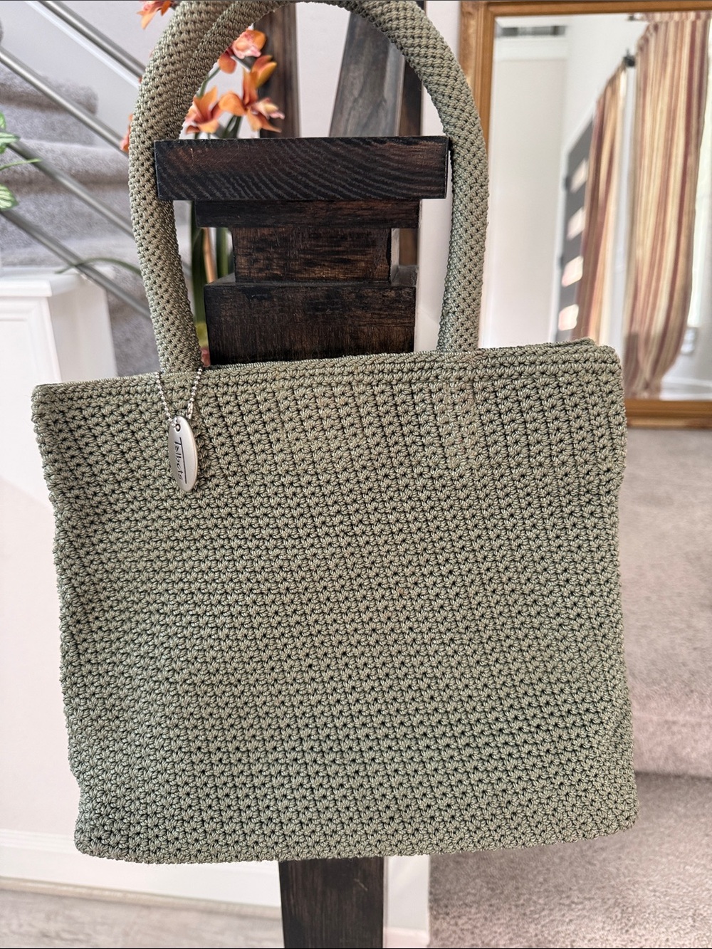 Talbots Olive Green Crochet Tote Bag